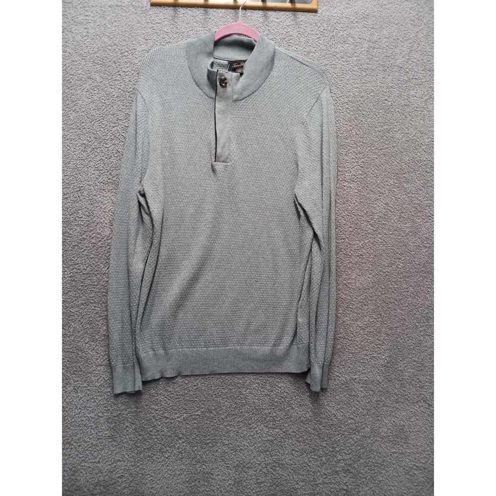 Tasso Elba Supima Cotton Knit Sweater Men's L Gray Textured Pullover Light